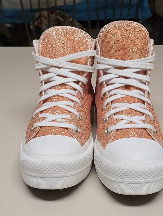 Converse CTAS Lift Metallic glitter platform casual hi top sneakers size 8 1/2 - Picture 2 of 10